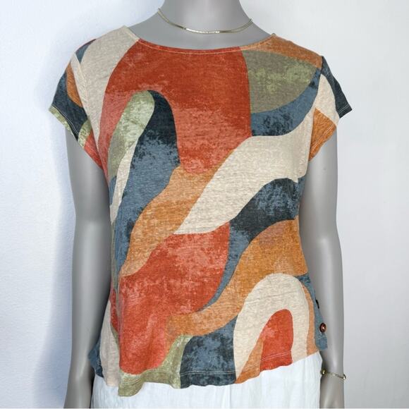 Linen Abstract Print Top Rachel Zoe Artsy Boho Retro Resortwear Summer Size XL - Picture 1 of 7